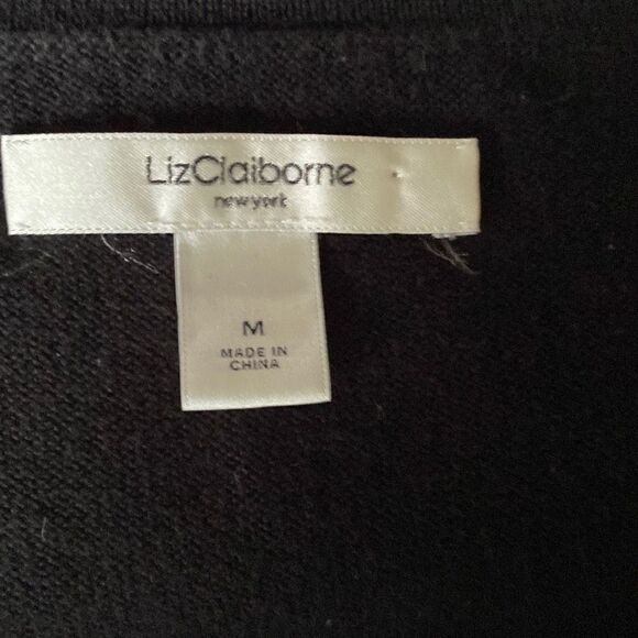 Liz Claiborne women’s black satin trim button up Cardigan medium - Picture 4 of 4